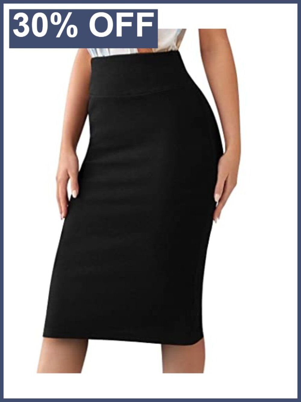 Womens Pencil Skirt Knee Length Stretchy Nylon Spandex High Rise Bodycon Work